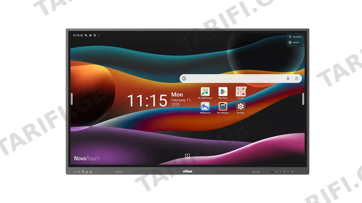 ინტერაქტიული ეკრანი Vivitek EK657i NovoTouch, 65", Android 14, RAM 16GB, 128GB, Smart Board, Gray