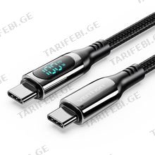 VENTION TAYBAV Cotton Braided USB 2.0 C Male to C Male 5A Cable With LED Display 1.2M Black Zinc Alloy Type