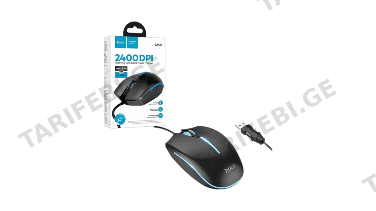 hoco. GM37 2400DPI Gaming Luminous Wired Mouse შავი