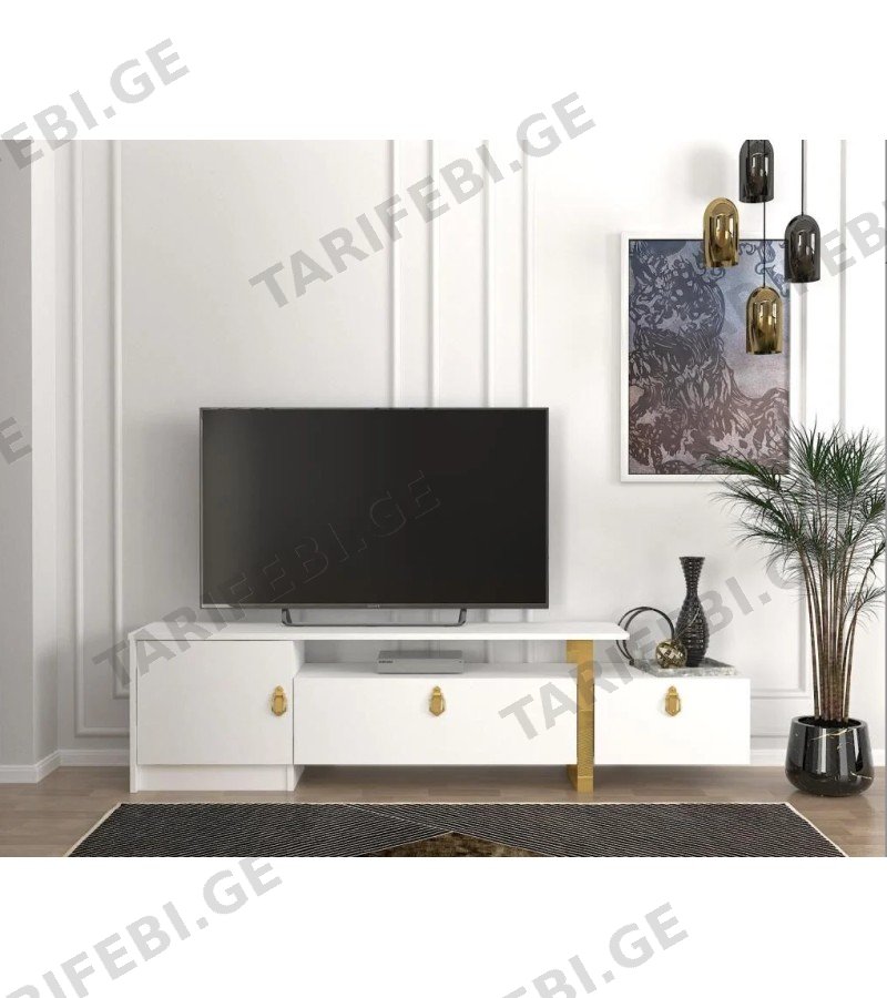 ტელევიზორის სადგამი ARAMIS ფერი. WHITE-GOLD მწარ. DEKORISTER