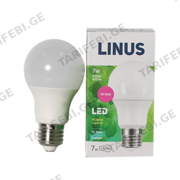 LED ნათურა ეკო 7ვტ 6500კ LINUS E27 Lin9-7778