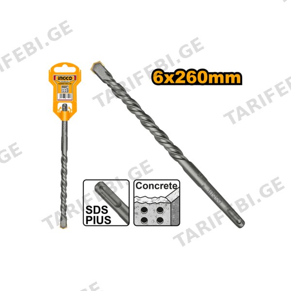 ბეტონის ბურღი 6X260 მმ SDS+ DBH1210604 INGCO