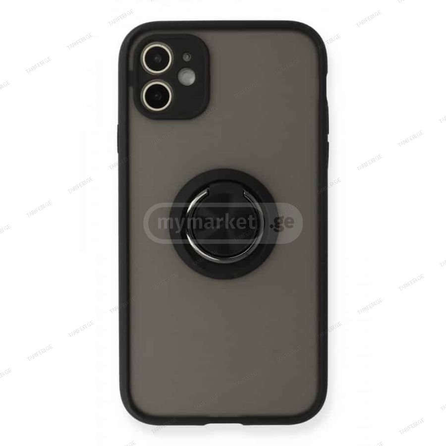 iPhone 11 Montreal Ring სილიკონის ქეისი ბეჭდით - შავი