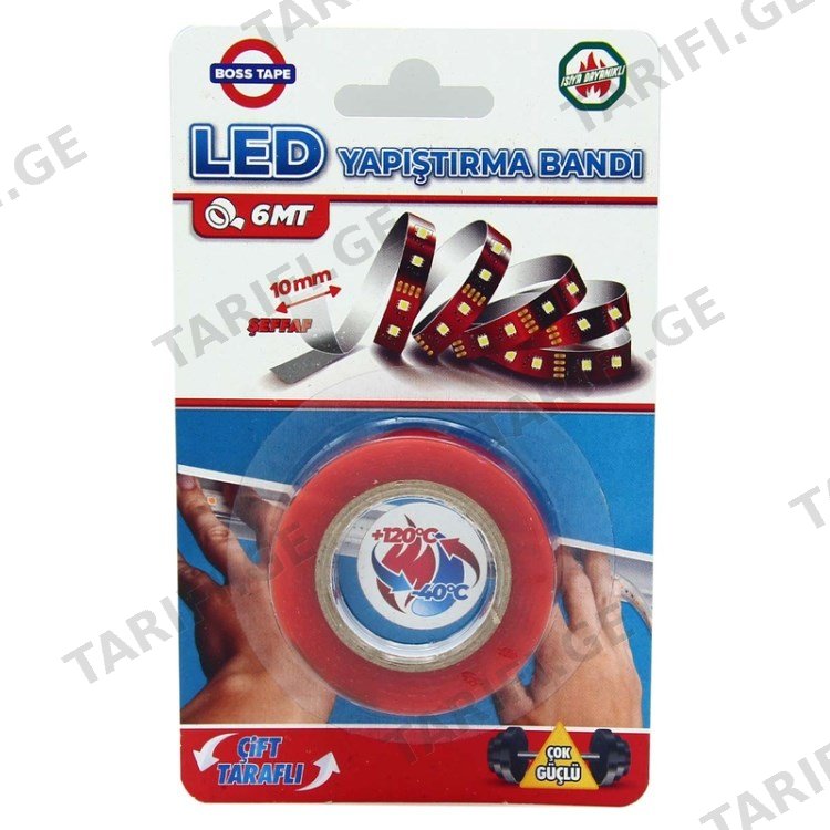 ორმაგი წებოვანი ლენტი Led განათებისთვის Boss Tape 3968 10 მმ/ 6 მ