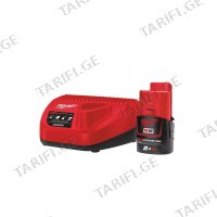 (12V/2000mAh) აკუმულატორი + დამტენით Milwaukee M12 NRG-201