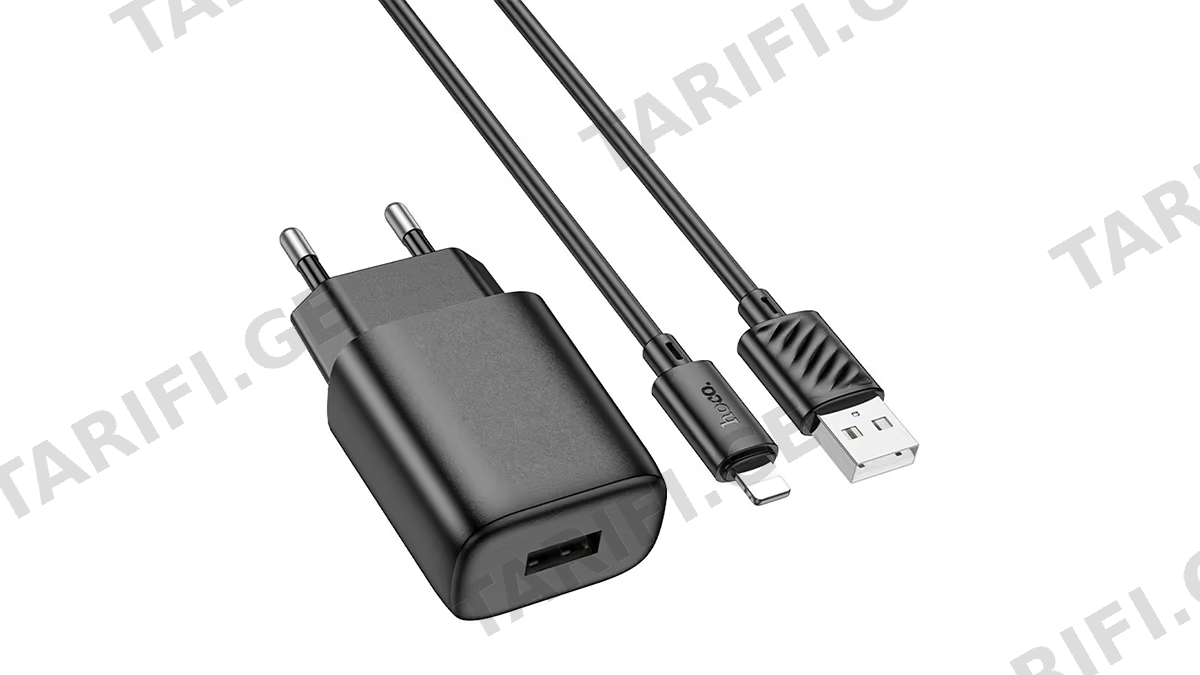 HOCO C134A 12W Lightning iPhone USB cable+Adapter 2.4A შავი (1311)