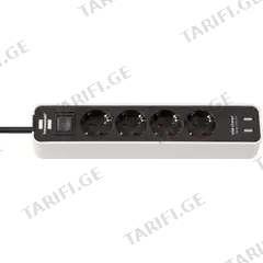 დამაგრძელებელი 4 Brennenstuhl 1,5მ 2 USB ამომრთველი თეთრი შავი