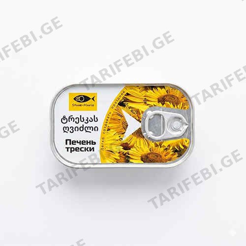 თევზი კონსერვირებული ნორვეგიის ზღვის ვირთევზის ღვიძლი თავის ზეთში /გამა/ 121გრ
