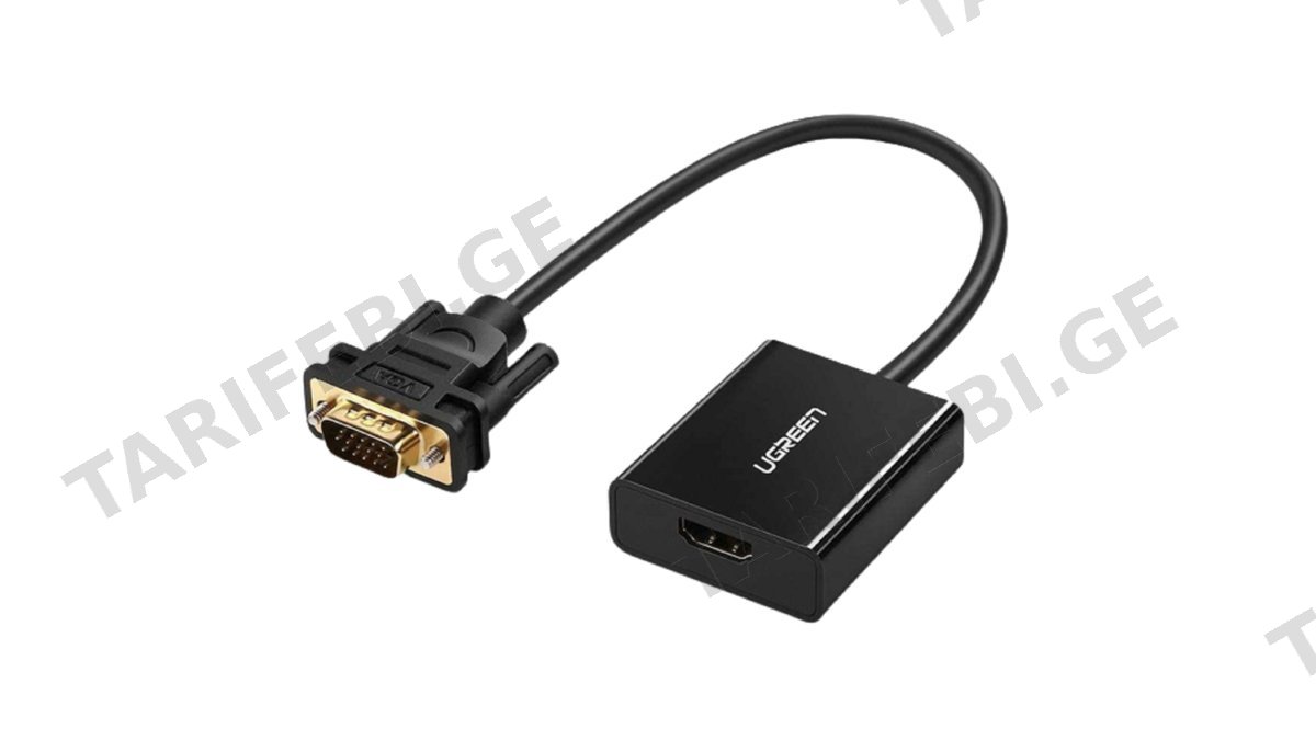 ადაპტერი UGREEN HU-516 (20694), HDMI to VGA Adapter With 3.5mm, 30cm, Black