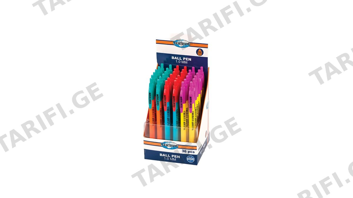 "centrum"- ღილაკიანი კალამი EASE oil based blue ink 1.00mm(assorted body ფერადიs) 36ც