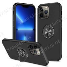 iPhone 13 Pro Max Elit Ring Case სილიკონის ქეისი ბეჭდით - შავი