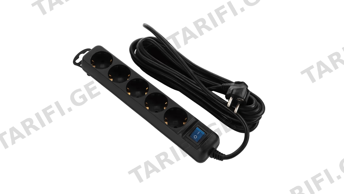 დენის გამანაწილებელი 2E 2E-U05ESM5B, 5 Socket, 5m, Black