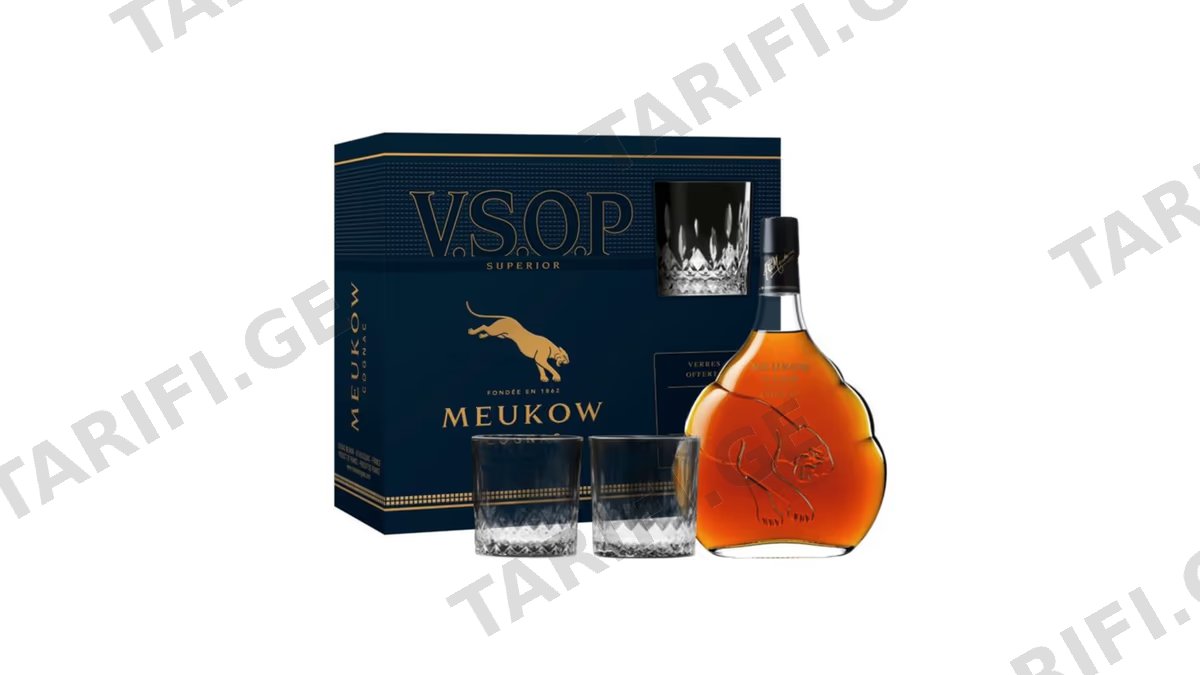 კონიაკი Meukow V.S.O.P - (სასაჩუქრე, 2 ჭიქით) - 0.7L