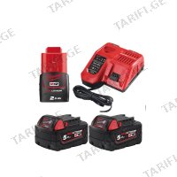 (18V&12V/5000&2000mAh) 3ც აკუმულატორი + სწრაფდამტენი MILWAUKEE 4933459217