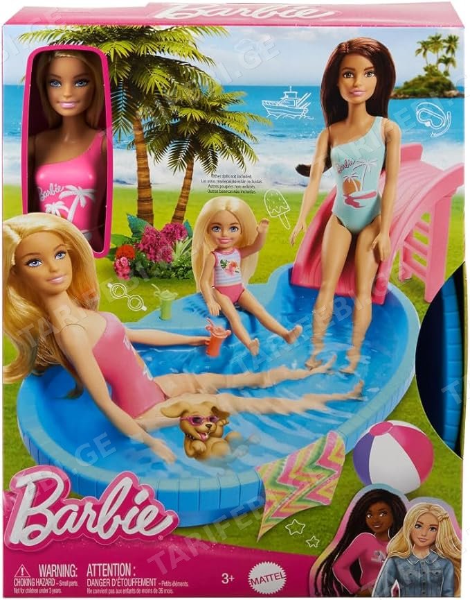 ბარბის სათამაშო ნაკრები MATTEL HRJ74, BARBIE POOL WITH DOLL