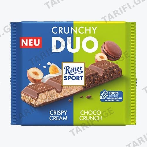 შოკოლადი/ რიტერ სპორტი/ "DUO" ხრაშუნა თხილით და მაკარუნის ნატეხებით 12*218გ