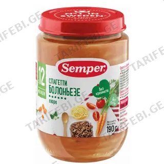 სემპერი - სადილი სპაგეტი ბოლონეზე /10თვ+/ 190გრ 0 Spaghetti with meat sauce