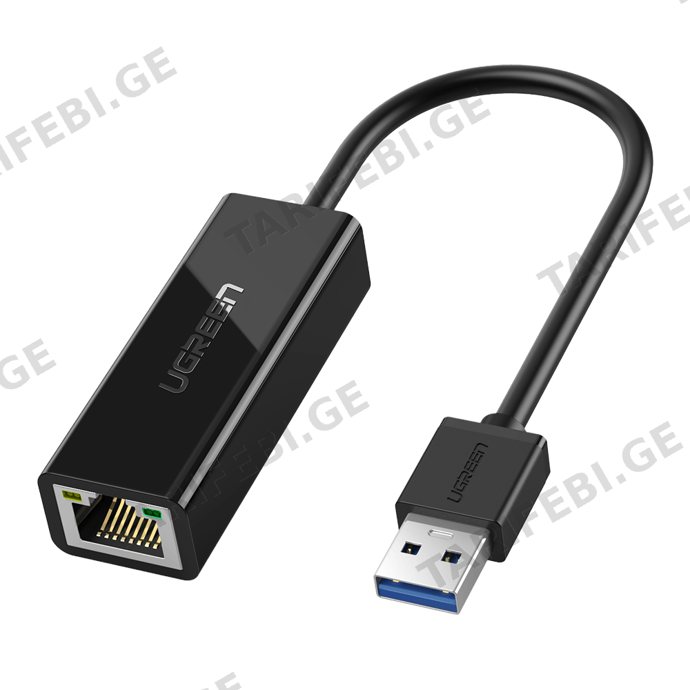 Lan ადაპტერი UGREEN CR111 (20256) USB 3.0 to RJ45 Gigabit Ethernet Adapter, Black