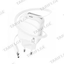 Wall Charger Proove Fixtape Type-C 30W With Retractable Cable white