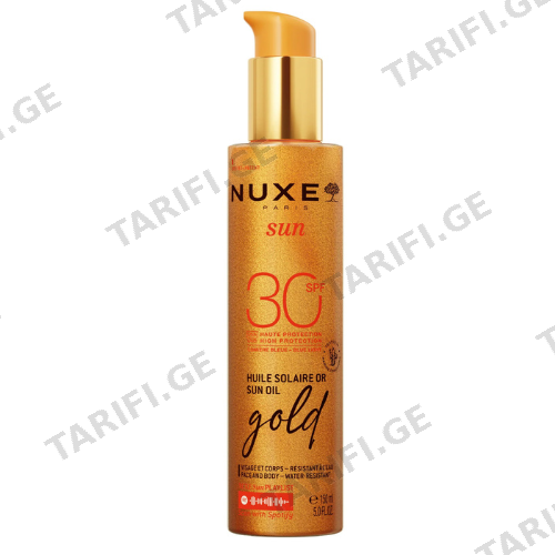 ნუქსი - SUN GOLD მზისგან დამცავი ზეთი სახე/ტანის მბზინავი ეფექტით SPF 30 150მლ