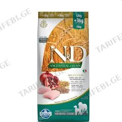 ძაღლის საკვები Farmina N&D Ancestral Grain Adult Medium&Max ქათამი და ბროწეული 15 კგ
