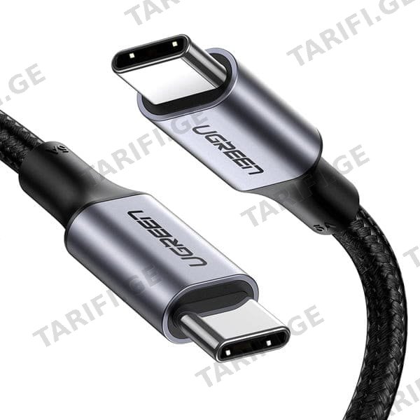 USB კაბელი UGREEN US316 (90120), 100W, Type-c to Type-c, 3m, Black