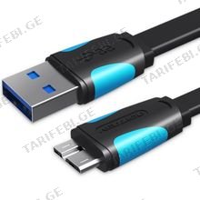 VENTION VAS-A12-B150 Flat USB3.0 A Male to Micro B Male Cable 1.5მ USB კაბელი