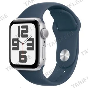 APPLE WATCH SE GPS 44MM SILVER ALUMINIUM CASE WITH STORM BLUE SPORT BAND MREE3QR/A