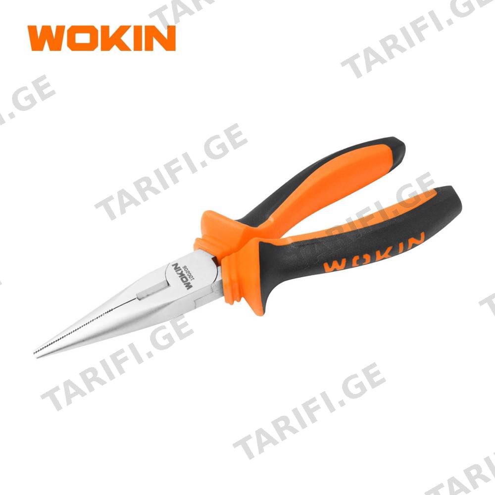გრძელცხვირა რეზინის სახელურით Wokin 100206, 160MM, 6\", Long Nose Pliers, Black/Orange