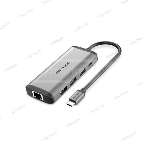 Multi ადაპტერი - Vention Type-C To HDMI USB 3.0x3 SD TF PD R