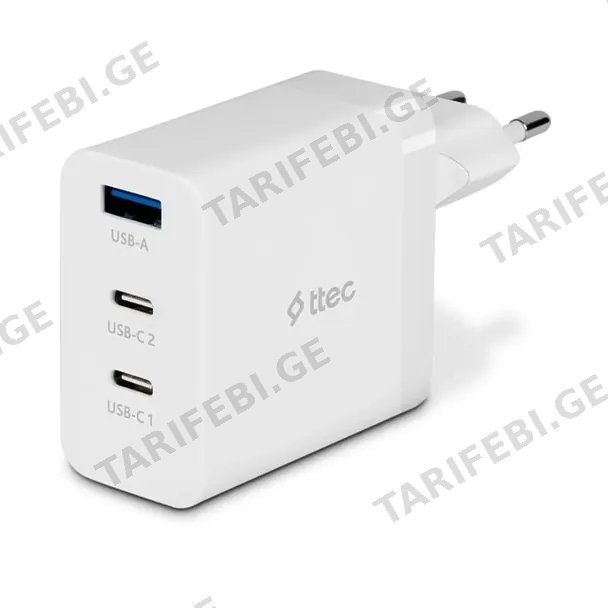 ადაპტერი Ttec SmartCharger Trio GAN 65W Travel Fast Charger 2 USB-C + USB-A White 2SCG03B