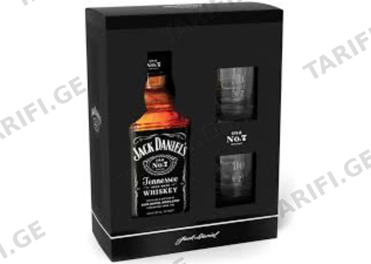 ბურბონი Jack Daniel's (სასაჩუქრე, 2 ჭიქით) - 0.7L