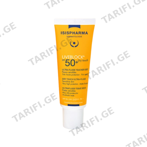 ისისფარმა - მზისგან დამცავი Uveblock SPF 50+ Dry Touch Invisible სახის ულტრა ფლუიდი გამჭვირვალე ცხიმიანი/აკნესადმი მიდრეკილი კანის 18+ 40მლ