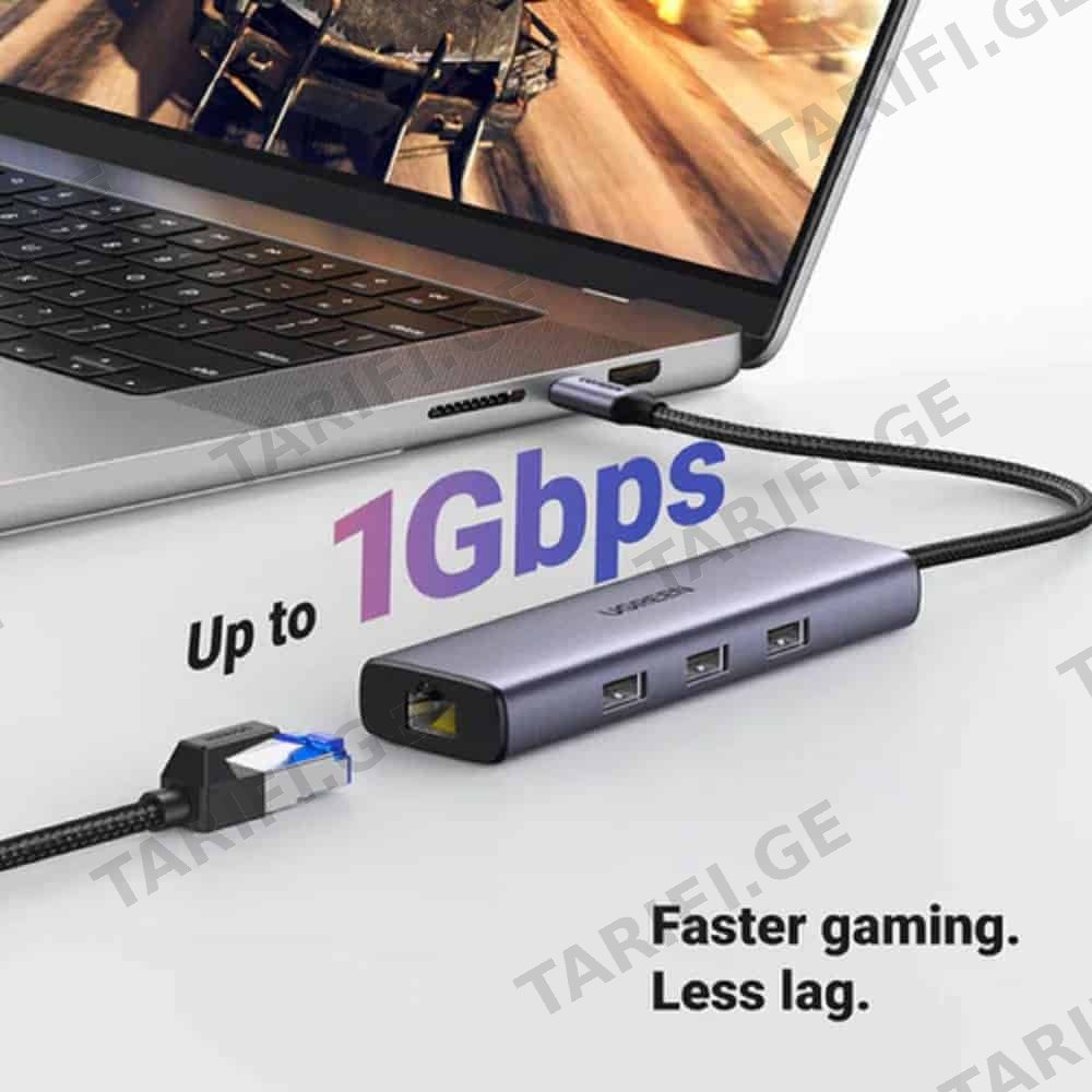 USB-C ჰაბი UGREEN CM512 (15598), Type-C, USB, HDMI, Lan, PD, Hub, Grey