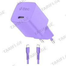 TTEC SMARTCHARGER GAN 45W AVS PD TRAVEL FAST CHARGER+(USB-C-USB-C) 60W CABLE 2SCG45CNMR ადაპტერი