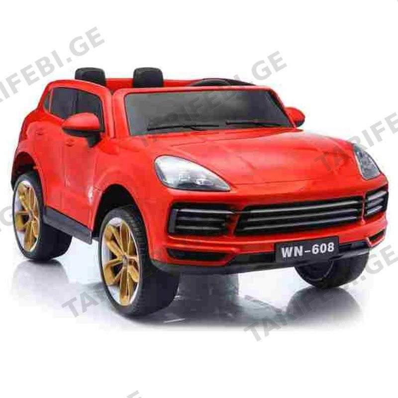 ბავშვის ელექტრო მანქანა PORSCHE WN-608 4WD ტყავის სავარძლით წითელი