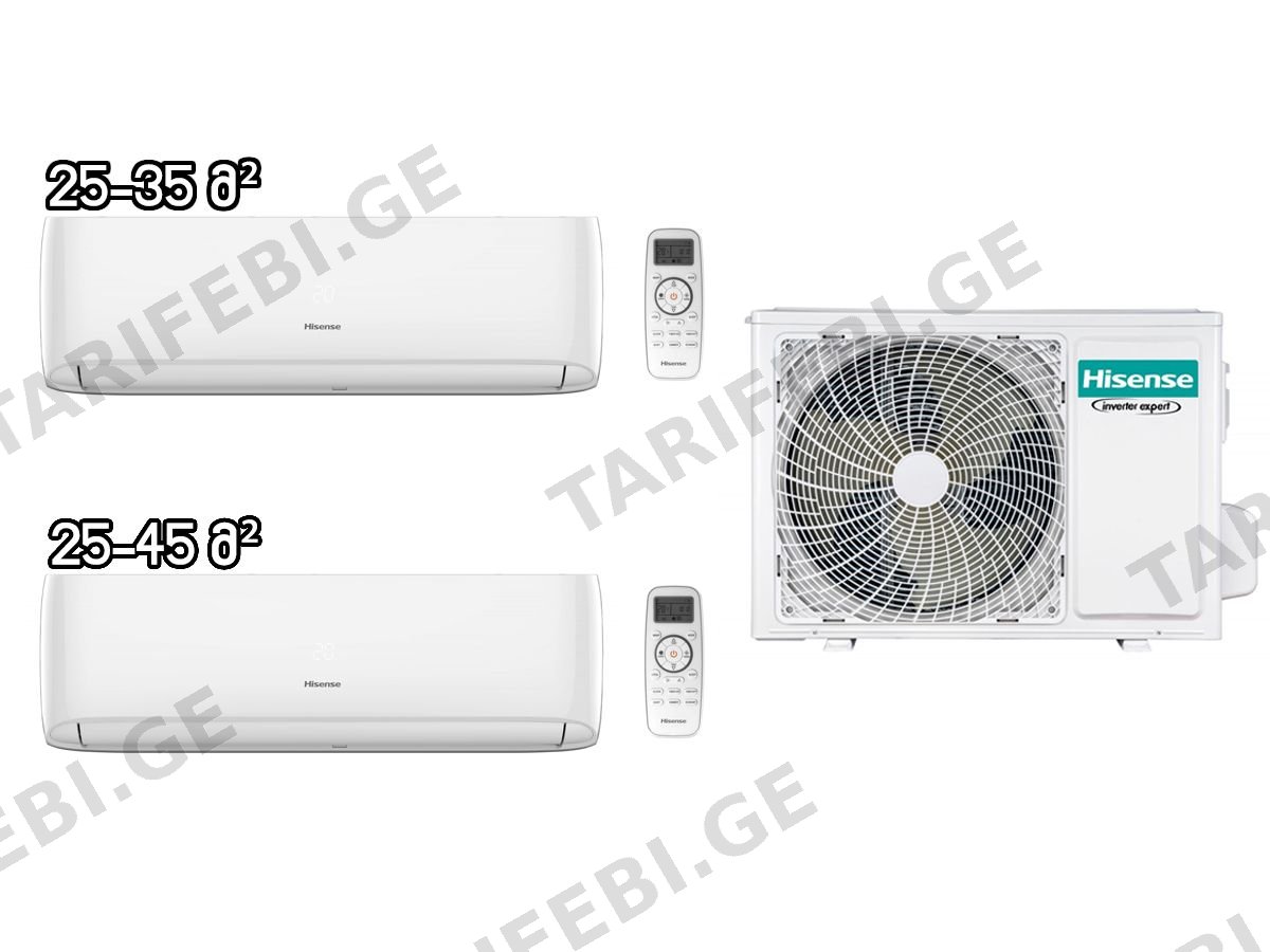 მულტი სპლიტ კონდიციონერი Hisense AMW2-14U4RGC + AST-09UW4RMRCA00 + AST-12UW4RMRCA00 ინვერტერი შიდა და გარე ბლოკი
