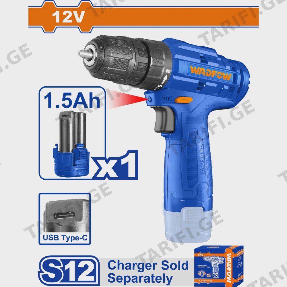 სჭვალსახრახნი აკუმულატორი Wadfow 12 V 1x1.5 Ah WCDS510