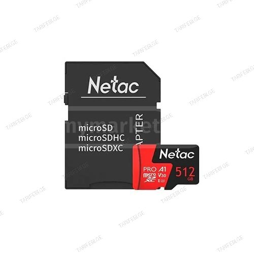 მეხსიერება - Micro SD Card Netac 512 GB + Adapter P500 Extre