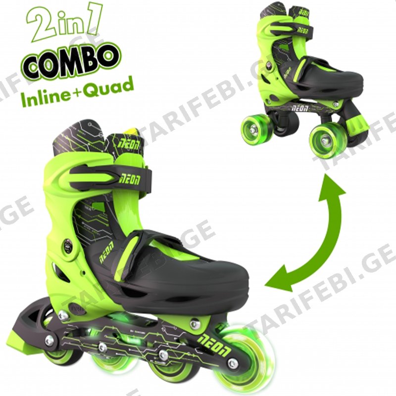 საბავშვო როლიკები 2 IN 1 NEON COMBO SKATES NT10G4 (34-37) GREEN