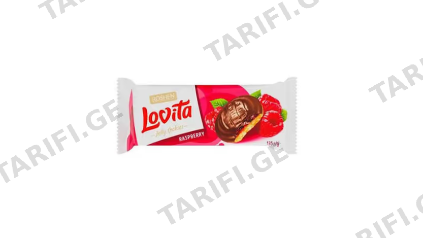 ერბოზელილი ნამცხვარი Lovita Jelly Cookies ჟელეს შიგთავსით ჟოლოს გემოთი 135 გ /21 ც