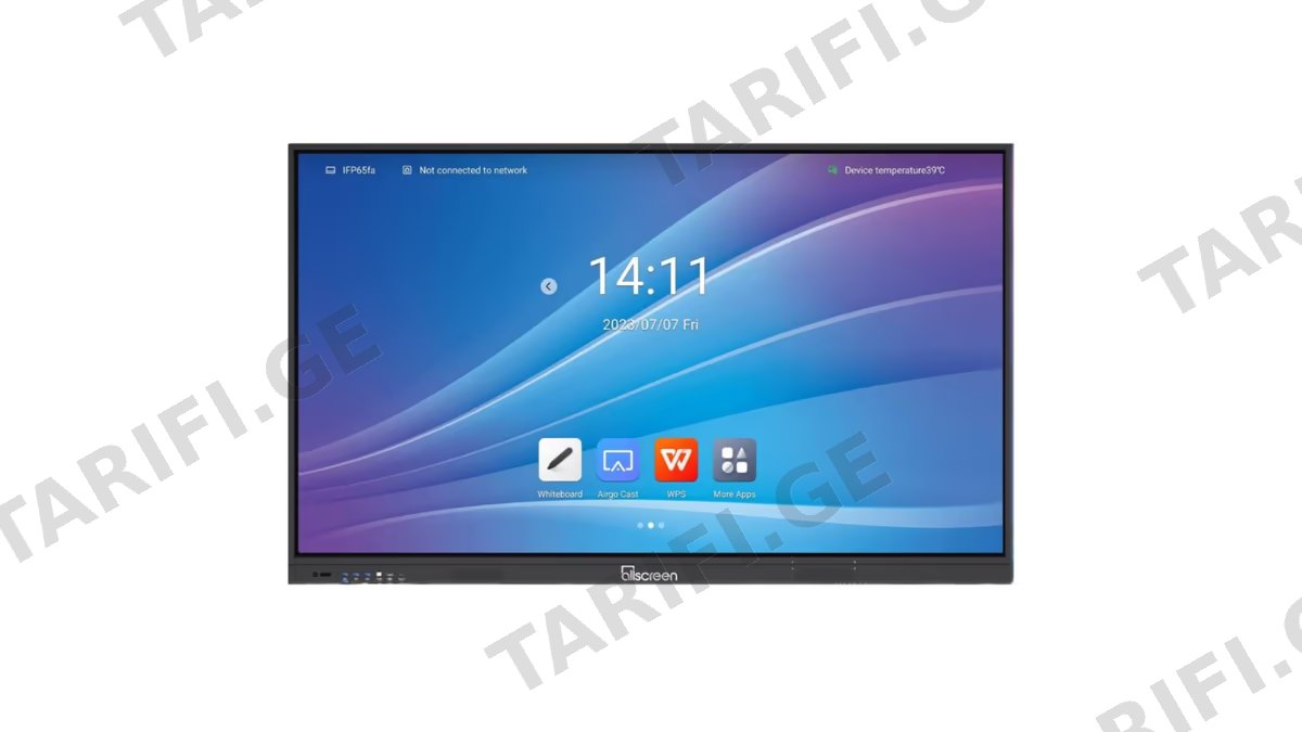 ინტერაქტიული ეკრანი, სმარტ ეკრანი Allscreen DW75HTV100 T Series, 75”, Android 12, RAM 4GB, 32GB, Smart Board, Black