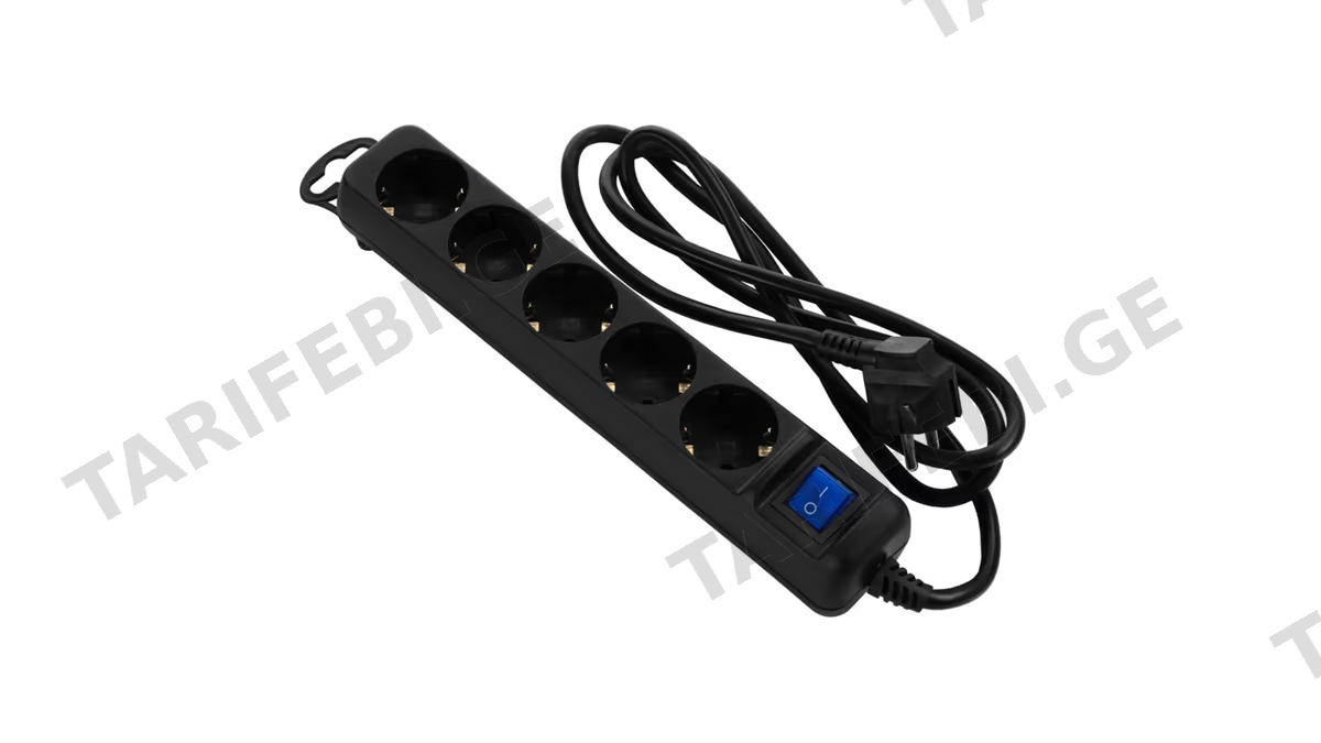 დენის გამანაწილებელი 2E 2E-U05ESM3B, 5 Socket, 3m, Black
