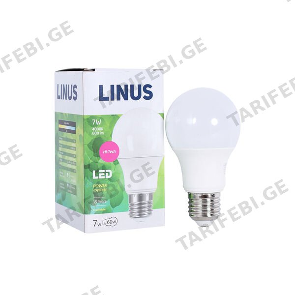 LED ნათურა ეკო 7ვტ 4000კ LINUS E27 Lin55-7753