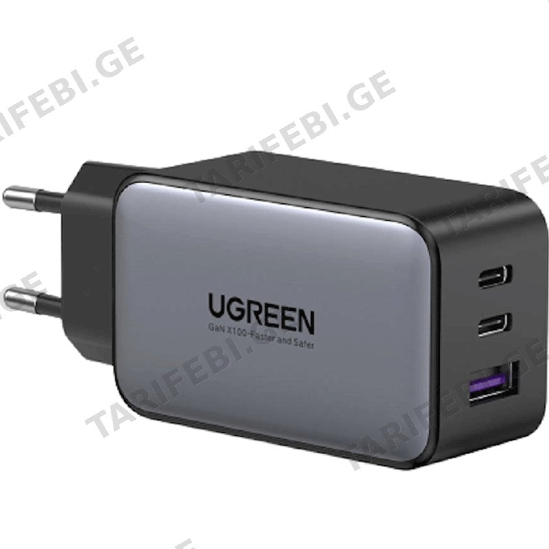 მობილურის დამტენი UGREEN CD244 (10335), 65W, 2xUSB-C, TYPE-C, USB, SPACE GRAY