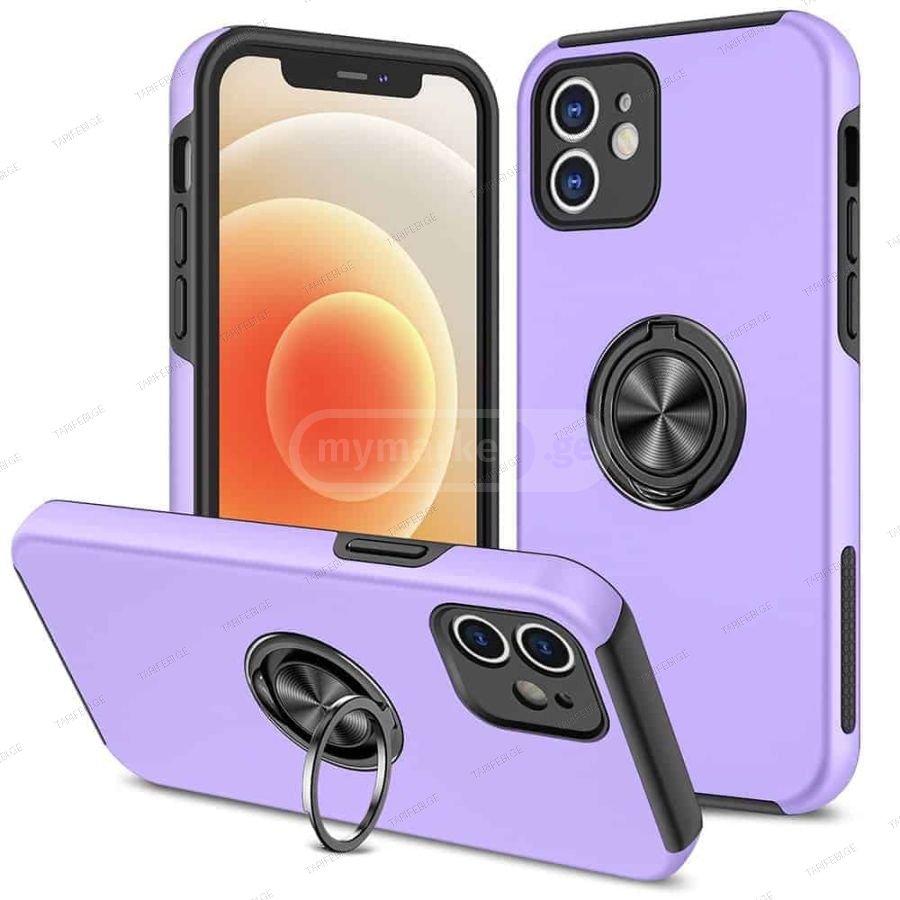 iPhone 12 Elit Ring Case სილიკონის ქეისი ბეჭდით - იისფერი
