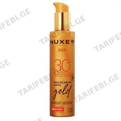 ნუქსი - SUN GOLD  მზისგან დამცავი ზეთი სახე/ტანის მბზინავი ეფექტით SPF 30 150მლ