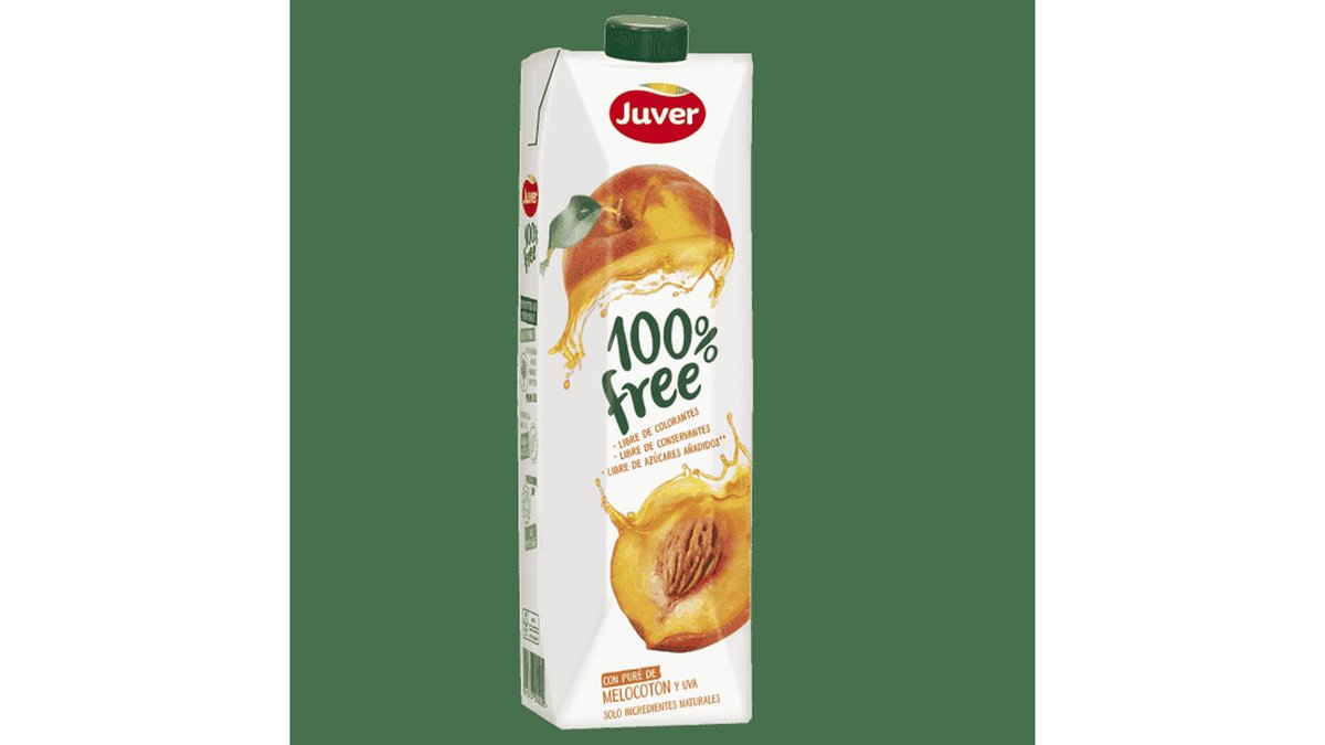 Juver - წვენი 100% ფრი, ატამი+ ყურძენი, უშაქრო, უგლუტენო 1.ლ