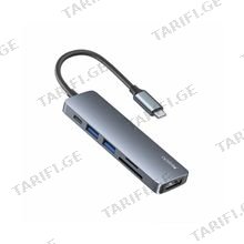 Yesido HB11 6in1 გადამყვანი ჰაბი USB-C to TF/SD + USB 3.0/2.0+PD