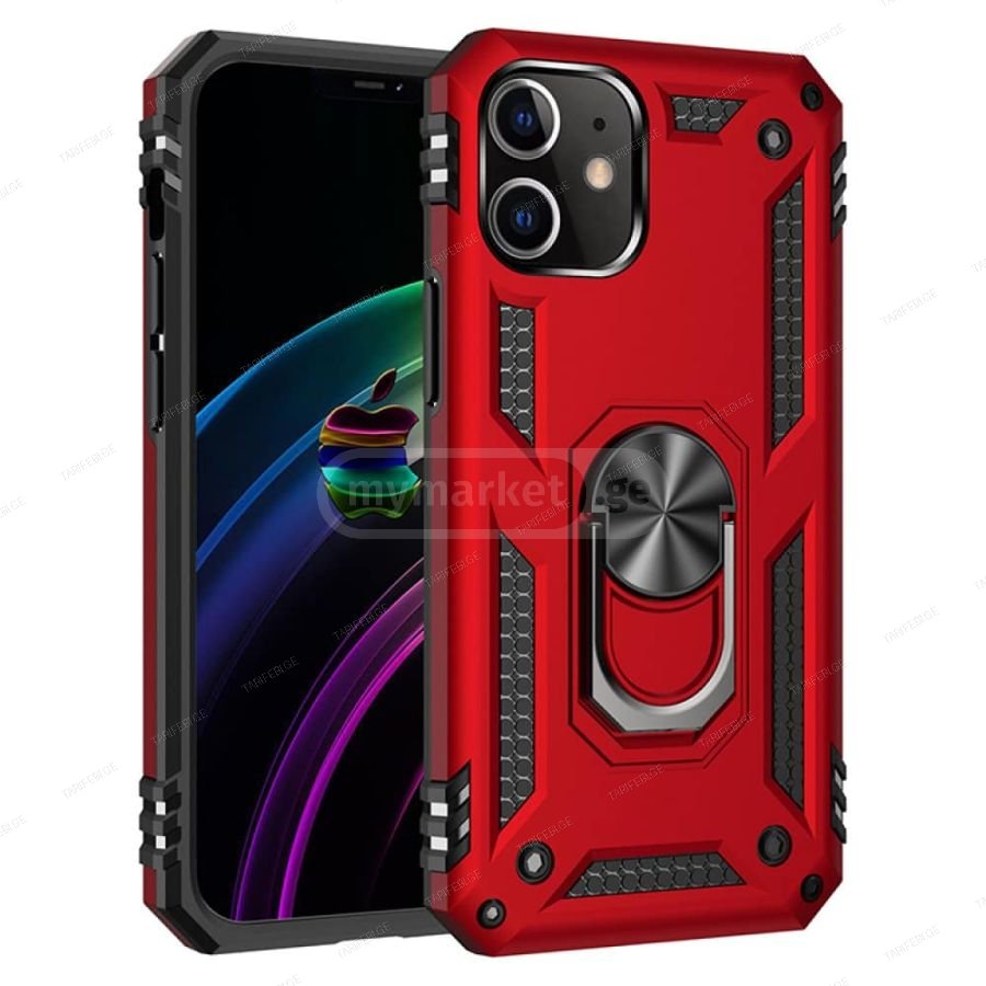 iPhone 12 Sofia Ring Case სილიკონის ქეისი ბეჭდით - წითელი